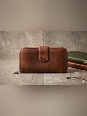Vintage P&Y Genuine Leather Continental Bifold Wallet Cognac